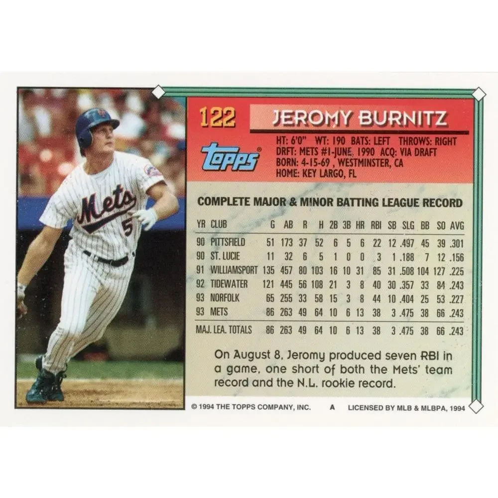 1994 Topps Jeromy Burnitz # 122 New York Mets